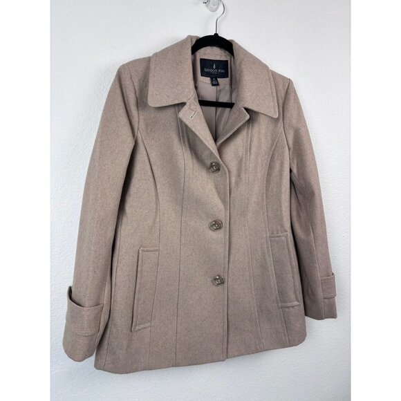 London Fog women's medium camel tan wool blend button front collared winter coat - Picture 2 of 8